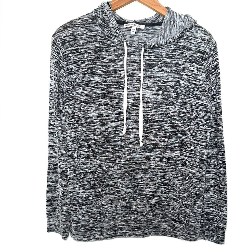 Express OneEleven Grey Marled Relaxed Fit Oversized Pullover Hoodie Size XS